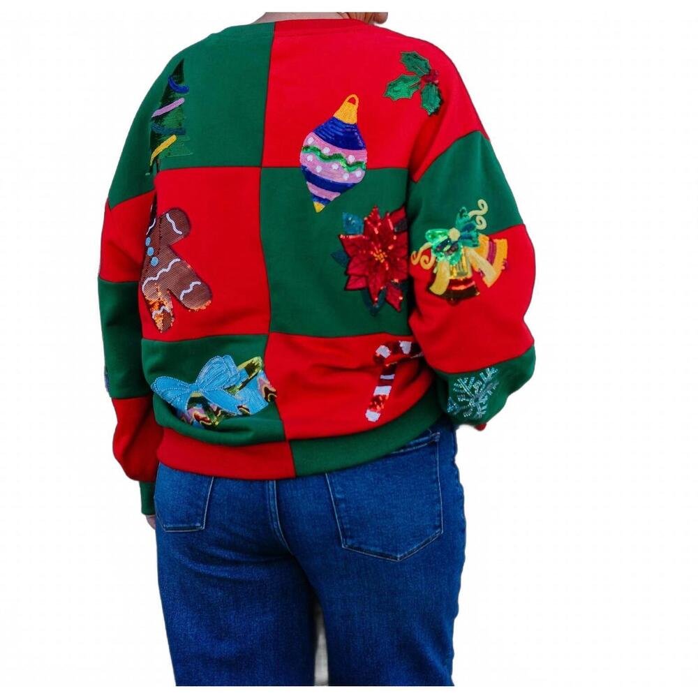 NEW QUEEN OF SPARKLES checkered christmas sweatshirt in multi - Picture 5 of 7